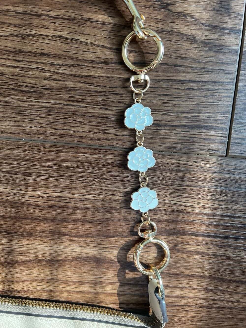 Camellia Bag Extender Chain Light Gold Tone White